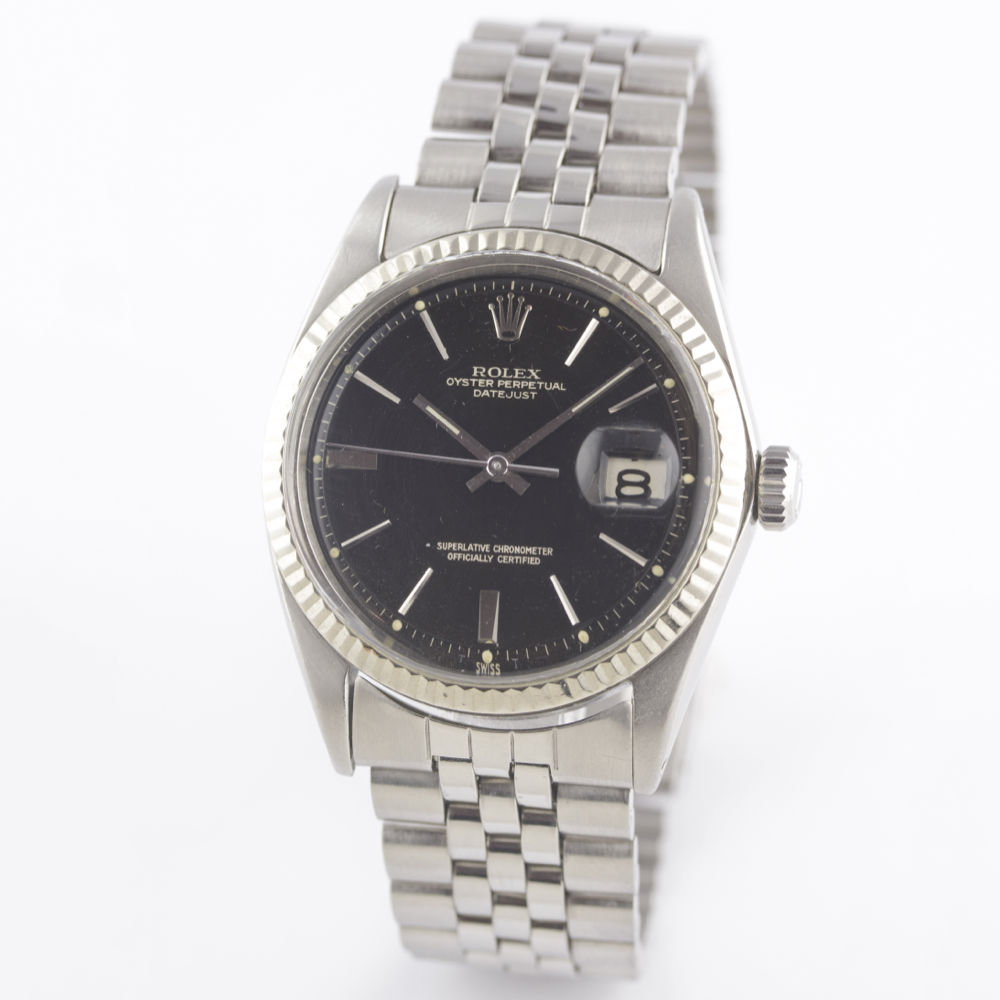 A RARE GENTLEMAN'S STEEL & WHITE GOLD ROLEX OYSTER PERPETUAL DATEJUST BRACELET WATCH CIRCA 1965, - Image 4 of 13