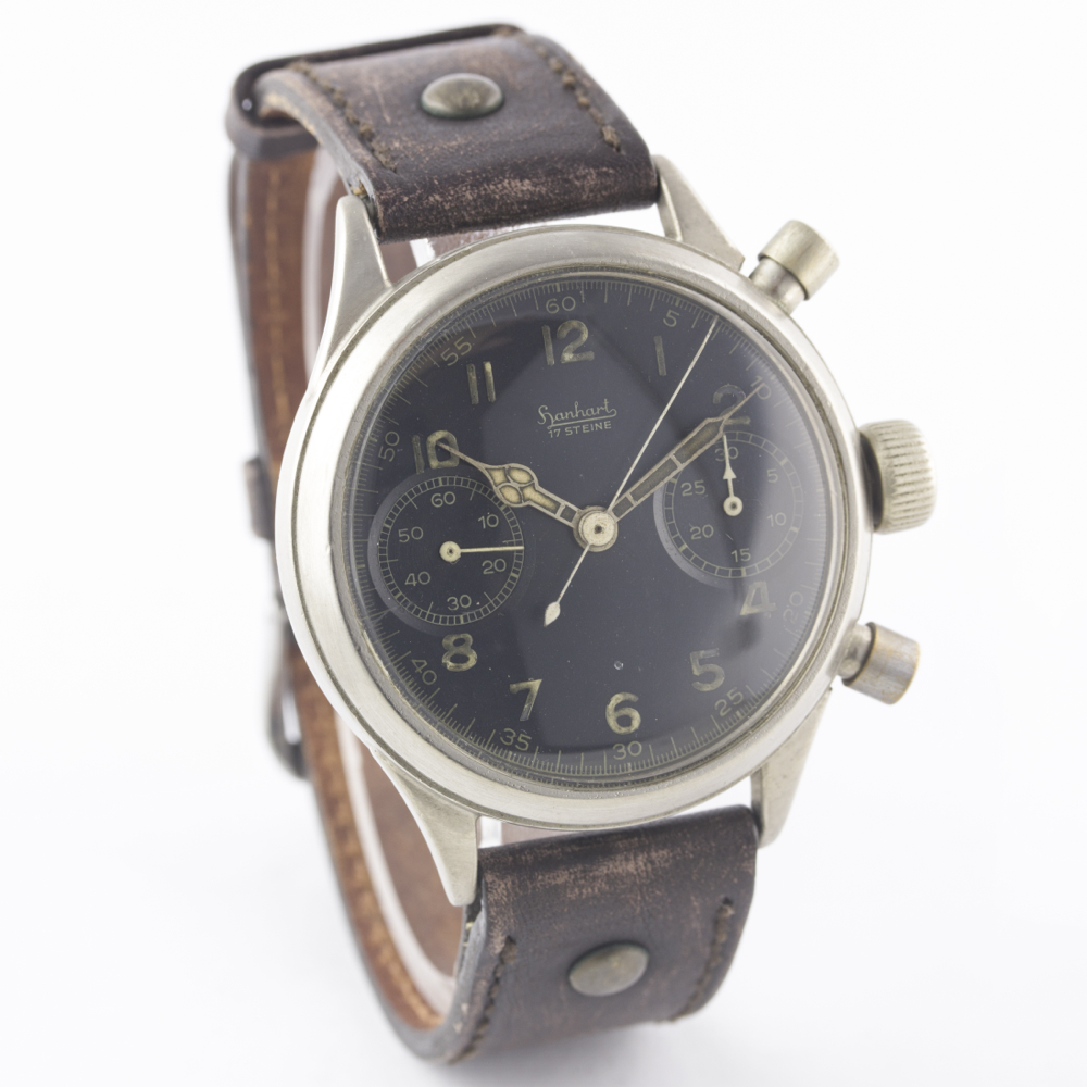 A RARE GENTLEMAN'S NICKEL PLATED GERMAN MILITARY HANHART LUFTWAFFE PILOTS FLYBACK CHRONOGRAPH - Image 6 of 11