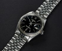 A RARE GENTLEMAN'S STEEL & WHITE GOLD ROLEX OYSTER PERPETUAL DATEJUST BRACELET WATCH CIRCA 1965,