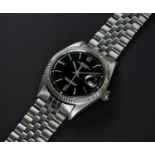 A RARE GENTLEMAN'S STEEL & WHITE GOLD ROLEX OYSTER PERPETUAL DATEJUST BRACELET WATCH CIRCA 1965,