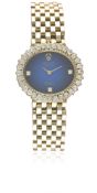 A FINE LADIES 18K SOLID GOLD & DIAMOND ROLEX CELLINI BRACELET WATCH CIRCA 1970s, REF. 4081 WITH BLUE