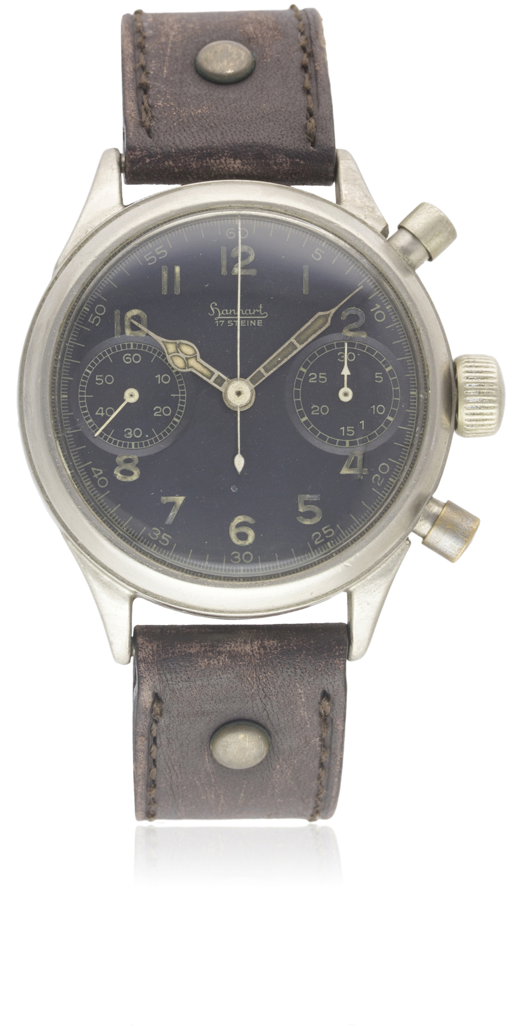 A RARE GENTLEMAN'S NICKEL PLATED GERMAN MILITARY HANHART LUFTWAFFE PILOTS FLYBACK CHRONOGRAPH - Image 2 of 11