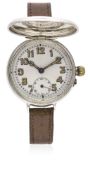 A VERY RARE GENTLEMAN'S SOLID SILVER FRANCOIS BORGEL FULL HUNTER WRIST WATCH CIRCA 1916, NAMED