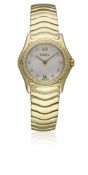 A FINE LADIES 18K SOLID GOLD & DIAMOND EBEL CLASSIC WAVE BRACELET WATCH DATED 2004, WITH MOTHER OF