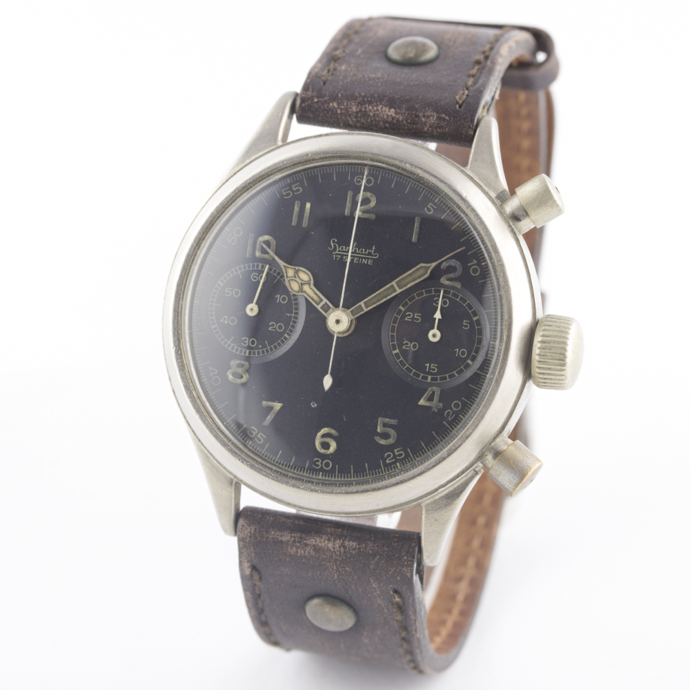 A RARE GENTLEMAN'S NICKEL PLATED GERMAN MILITARY HANHART LUFTWAFFE PILOTS FLYBACK CHRONOGRAPH - Image 5 of 11