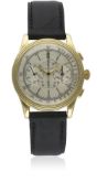 A RARE GENTLEMAN'S 18K SOLID GOLD MOVADO CHRONOGRAPH WRIST WATCH CIRCA 1940, REF. 9005 Movement: