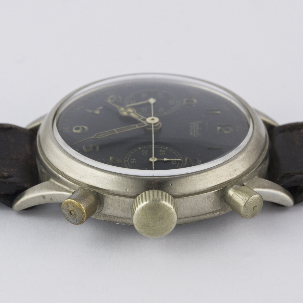 A RARE GENTLEMAN'S NICKEL PLATED GERMAN MILITARY HANHART LUFTWAFFE PILOTS FLYBACK CHRONOGRAPH - Image 10 of 11
