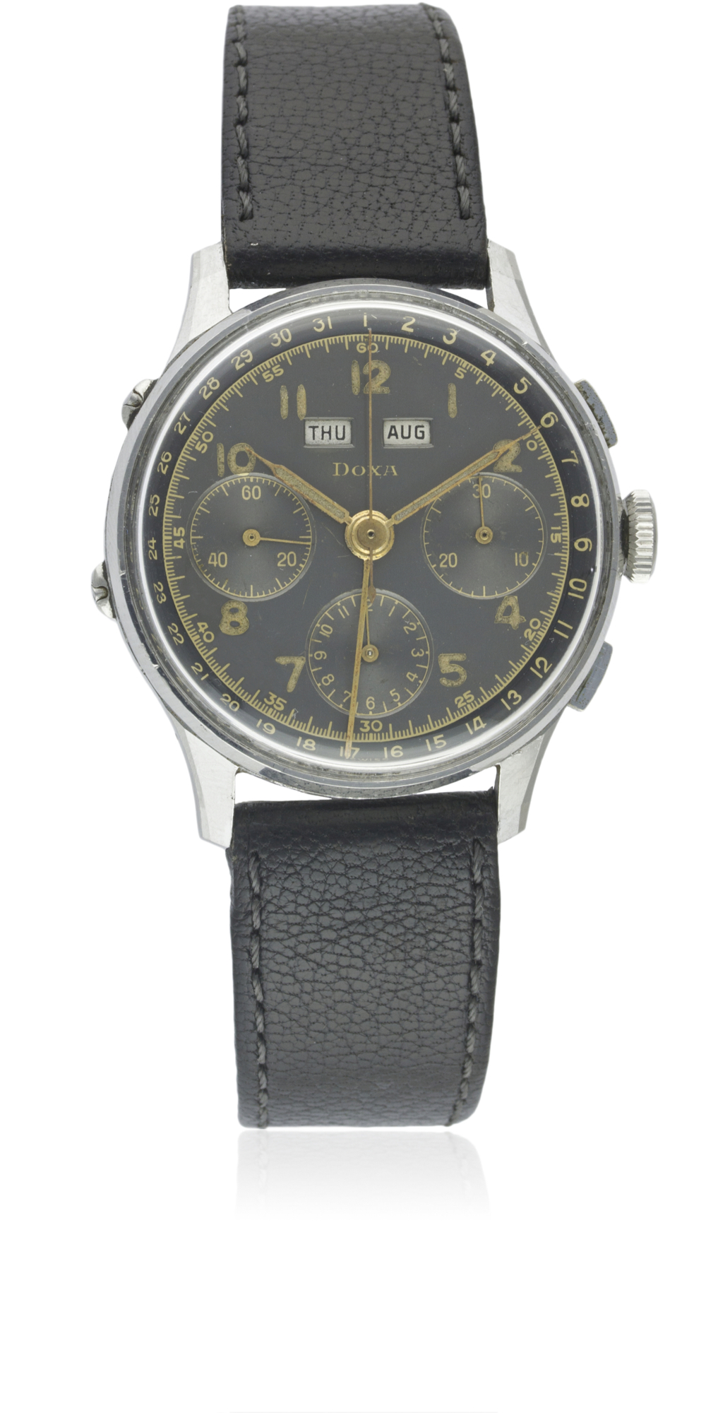 A RARE GENTLEMAN'S STAINLESS STEEL DOXA TRIPLE CALENDAR CHRONOGRAPH WRIST WATCH CIRCA 1940s, WITH - Image 3 of 12