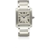 A MID SIZE STAINLESS STEEL CARTIER TANK FRANCAISE BRACELET WATCH CIRCA 2000s, REF. 2465 Movement: