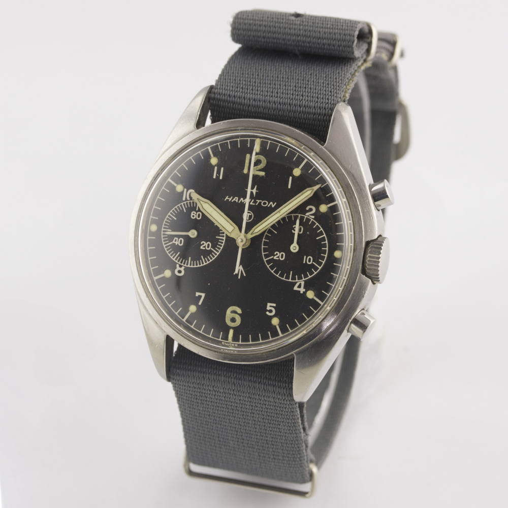 A GENTLEMAN'S STAINLESS STEEL BRITISH MILITARY HAMILTON RAF PILOTS CHRONOGRAPH WRIST WATCH DATED - Image 5 of 11