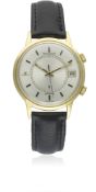 A RARE GENTLEMAN'S 18K SOLID GOLD JAEGER LECOULTRE MEMOVOX SPEED BEAT AUTOMATIC ALARM WRIST WATCH