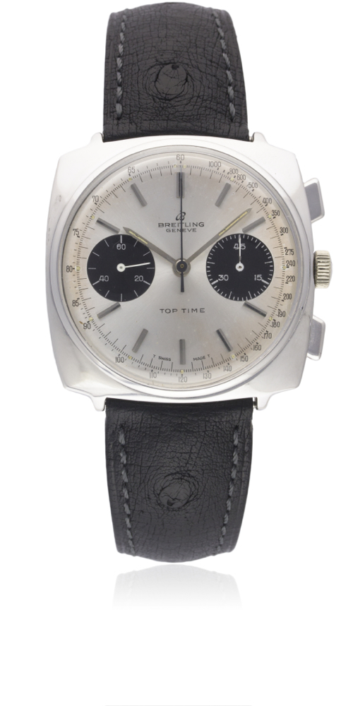 A GENTLEMAN'S CHROME PLATED BREITLING TOP TIME CHRONOGRAPH WRIST WATCH CIRCA 1967, REF. 2006 WITH "