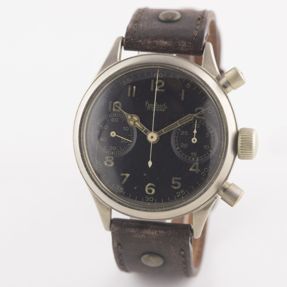 A RARE GENTLEMAN'S NICKEL PLATED GERMAN MILITARY HANHART LUFTWAFFE PILOTS FLYBACK CHRONOGRAPH - Image 3 of 11