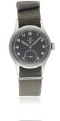 A GENTLEMAN'S STAINLESS STEEL BRITISH MILITARY OMEGA W.W.W. WRIST WATCH CIRCA 1940s, PART OF THE "