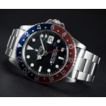 A RARE GENTLEMAN'S STAINLESS STEEL ROLEX OYSTER PERPETUAL GMT MASTER BRACELET WATCH CIRCA 1972, REF.