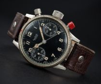 A RARE GENTLEMAN'S NICKEL PLATED GERMAN MILITARY HANHART LUFTWAFFE PILOTS FLYBACK CHRONOGRAPH