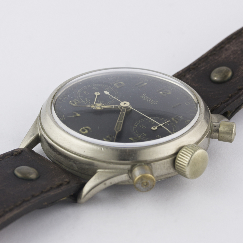 A RARE GENTLEMAN'S NICKEL PLATED GERMAN MILITARY HANHART LUFTWAFFE PILOTS FLYBACK CHRONOGRAPH - Image 4 of 11