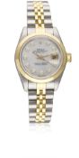 A LADIES STEEL & GOLD ROLEX OYSTER PERPETUAL DATEJUST BRACELET WATCH CIRCA 1995, REF. 69163 WITH