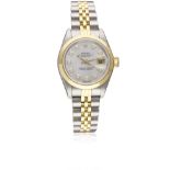 A LADIES STEEL & GOLD ROLEX OYSTER PERPETUAL DATEJUST BRACELET WATCH CIRCA 1995, REF. 69163 WITH