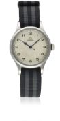 A GENTLEMAN'S STAINLESS STEEL BRITISH MILITARY OMEGA RAF PILOTS WRIST WATCH DATED 1956 Movement: