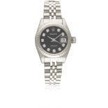 A LADIES STEEL & WHITE GOLD ROLEX OYSTER PERPETUAL DATEJUST BRACELET WATCH CIRCA 1990, REF. 69174