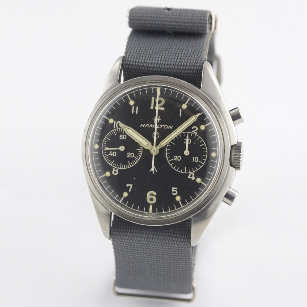 A GENTLEMAN'S STAINLESS STEEL BRITISH MILITARY HAMILTON RAF PILOTS CHRONOGRAPH WRIST WATCH DATED - Image 3 of 11