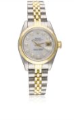 A LADIES STEEL & GOLD ROLEX OYSTER PERPETUAL DATEJUST BRACELET WATCH CIRCA 1995, REF. 69163 WITH