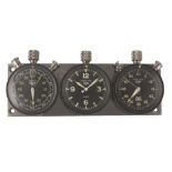 A RARE HEUER TRIPLE DASHBOARD SET CIRCA 1960s, CONSISTING OF A SEBRING 60 MINUTE SPLIT SECONDS