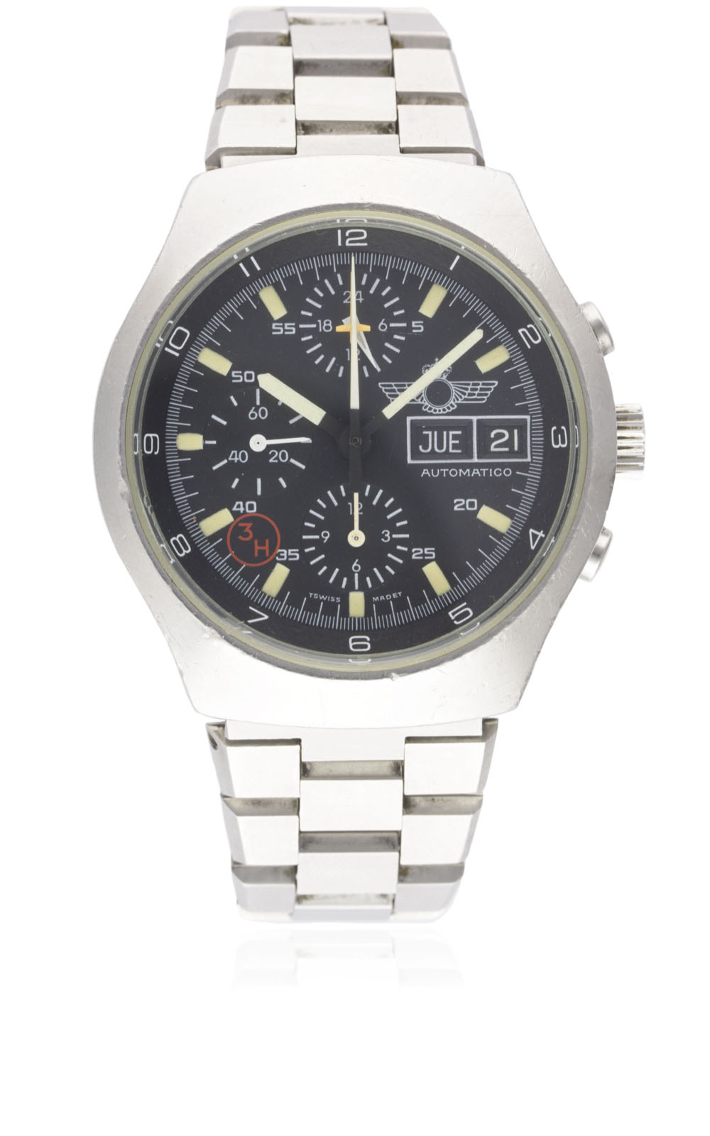 A RARE GENTLEMAN'S STAINLESS STEEL SPANISH MILITARY AIR FORCE LEMANIA AUTOMATIC CHRONOGRAPH BRACELET