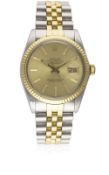 A GENTLEMAN'S STEEL & GOLD ROLEX OYSTER PERPETUAL DATEJUST BRACELET WATCH CIRCA 1991, REF. 16233