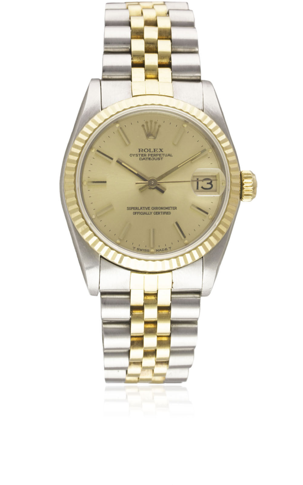 A MID SIZE STEEL & GOLD ROLEX OYSTER PERPETUAL DATEJUST BRACELET WATCH CIRCA 1984, REF. 68273