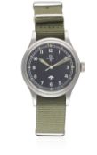 A GENTLEMAN'S STAINLESS STEEL BRITISH MILITARY OMEGA RAF PILOTS WRIST WATCH DATED 1953, REF. 2777-