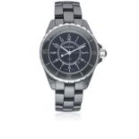 A MID SIZE BLACK CERAMIC CHANEL J12 BRACELET WATCH DATED 2008, REF. H0682 WITH BOX & PAPERS