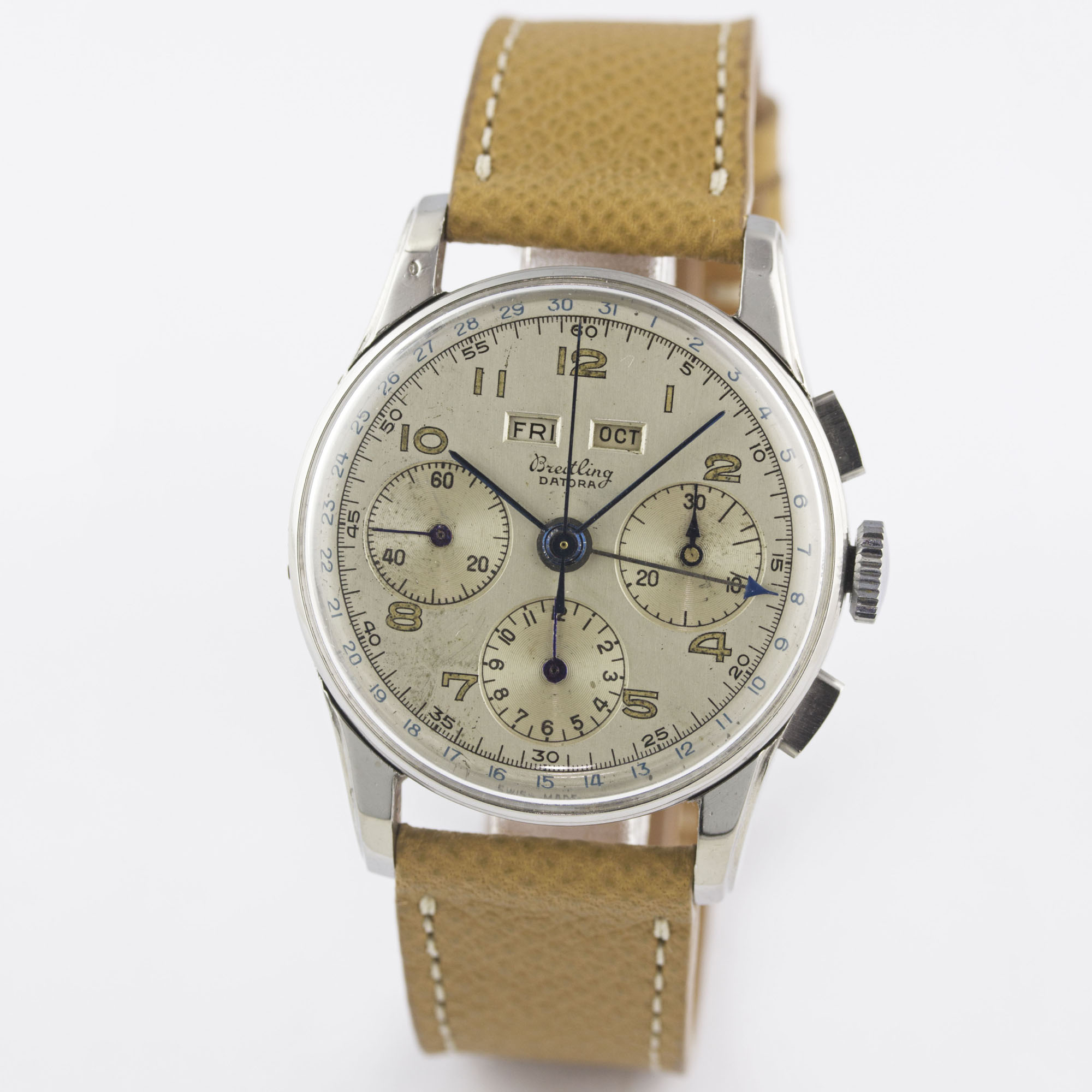 A RARE GENTLEMAN'S STAINLESS STEEL BREITLING DATORA TRIPLE CALENDAR CHRONOGRAPH WRIST WATCH CIRCA - Image 3 of 11