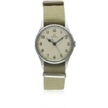 A GENTLEMAN'S STAINLESS STEEL BRITISH MILITARY OMEGA RAF PILOTS WRIST WATCH CIRCA 1940 Movement: