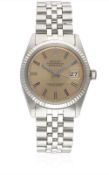 A GENTLEMAN'S STEEL & WHITE GOLD ROLEX OYSTER PERPETUAL DATEJUST BRACELET WATCH CIRCA 1971, REF.