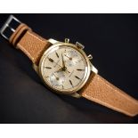 A FINE GENTLEMAN'S 18K SOLID GOLD BULOVA WATERPROOF CHRONOGRAPH WRIST WATCH CIRCA 1960 Movement: