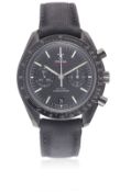 A GENTLEMAN'S BLACK CERAMIC OMEGA SPEEDMASTER "DARK SIDE OF THE MOON" CO AXIAL CHRONOMETER