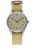 A GENTLEMAN'S LARGE SIZE STAINLESS STEEL ETERNA WRIST WATCH CIRCA 1940s, WITH TWO TONE SILVER DIAL