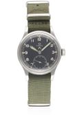 A GENTLEMAN'S STAINLESS STEEL BRITISH MILITARY OMEGA W.W.W. WRIST WATCH CIRCA 1940s, PART OF THE "