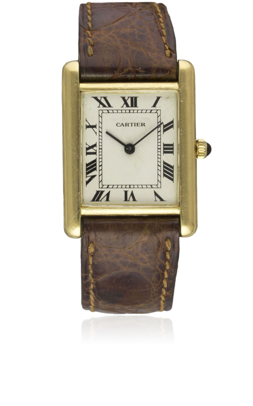 A GENTLEMAN'S 18K SOLID GOLD CARTIER TANK WRIST WATCH CIRCA 1970s Movement: Manual wind, signed