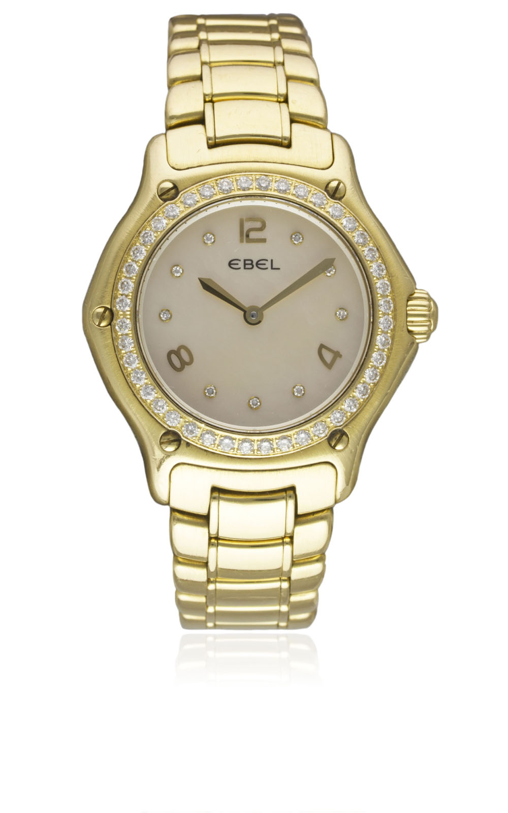 A LADIES 18K SOLID GOLD & DIAMOND EBEL 1911 BRACELET WATCH CIRCA 2000s, REF. E8090224 WITH