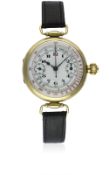 A GENTLEMAN'S 18K SOLID GOLD MONOPUSHER CHRONOGRAPH WRIST WATCH CIRCA 1920s, WITH ENAMEL DIAL