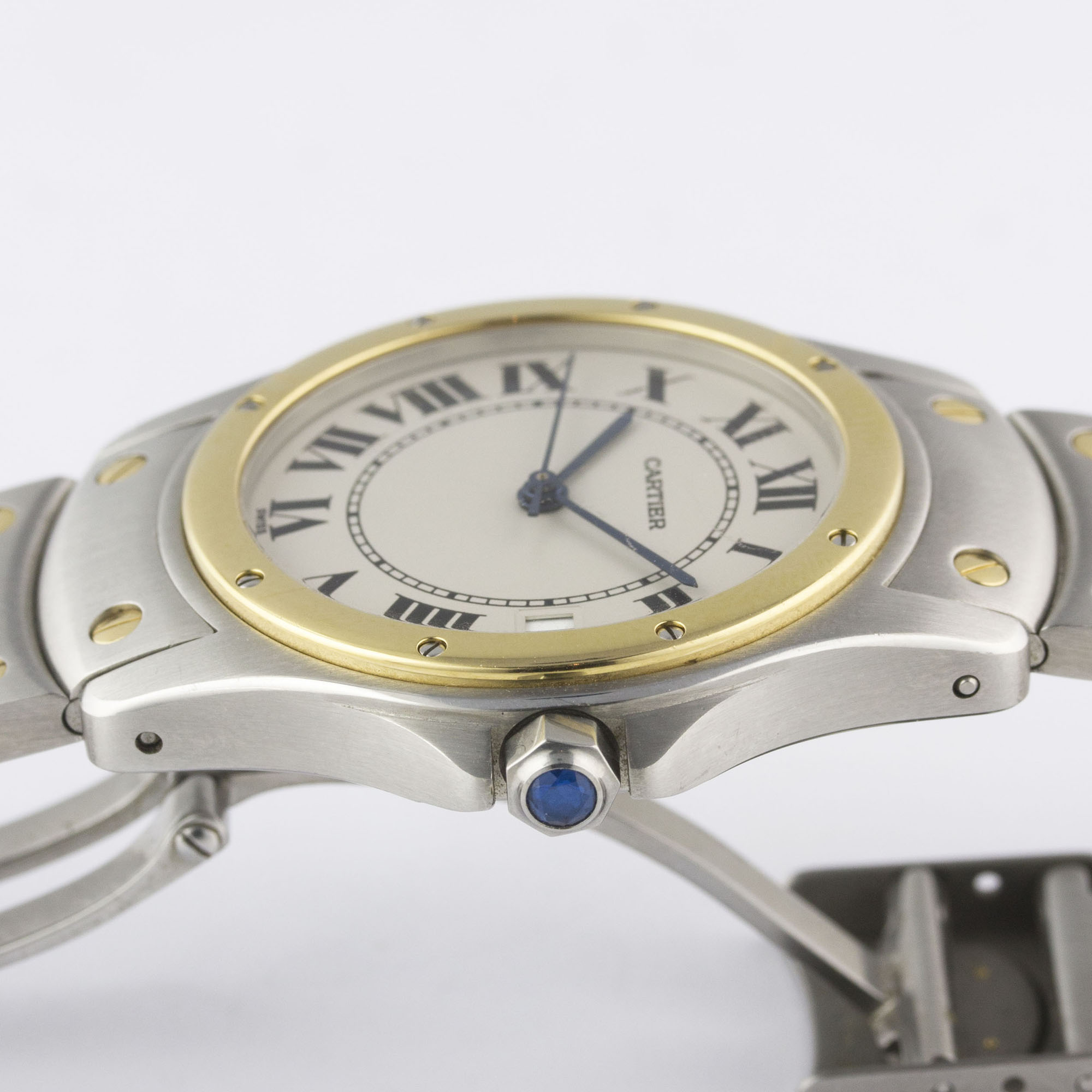 A GENTLEMAN'S STEEL & GOLD CARTIER SANTOS RONDE AUTOMATIC BRACELET WATCH DATED 1997, REF. 1910 - Image 7 of 8