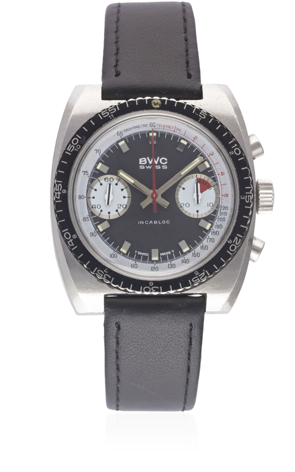 A GENTLEMAN'S STAINLESS STEEL BWC CHRONOGRAPH WRIST WATCH CIRCA 1970s, WITH "PAUL NEWMAN" SINGER