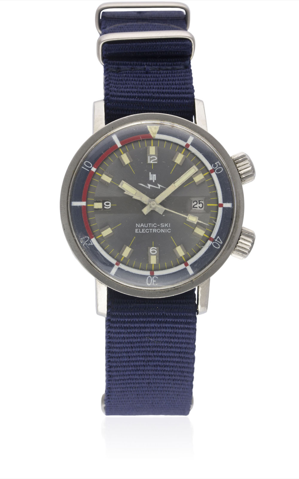 A GENTLEMAN'S STAINLESS STEEL LIP NAUTIC SKI ELECTRONIC WRIST WATCH CIRCA 1970 Movement: Electronic.