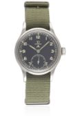 A GENTLEMAN'S STAINLESS STEEL BRITISH MILITARY OMEGA W.W.W. WRIST WATCH CIRCA 1940s, PART OF THE "