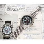 A GENTLEMAN'S STAINLESS STEEL OMEGA FLIGHTMASTER CHRONOGRAPH BRACELET WATCH DATED 1975, REF. 145.036