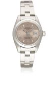 A LADIES STAINLESS STEEL ROLEX OYSTER PERPETUAL DATE BRACELET WATCH CIRCA 2004, REF. 79160 WITH