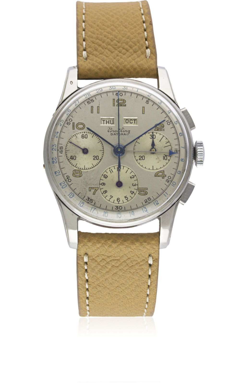 A RARE GENTLEMAN'S STAINLESS STEEL BREITLING DATORA TRIPLE CALENDAR CHRONOGRAPH WRIST WATCH CIRCA - Image 2 of 11